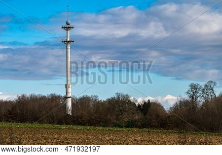 Ossel, Flemish Brabant Region, Belgium, Feb. 25 2023 - Broadcasting And Telecommunication Antenna In