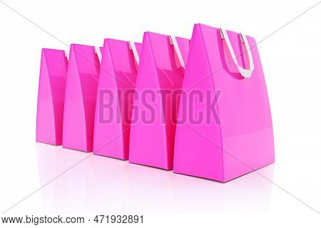 3d Render - Five Pink Shopping Bags Over White Background.