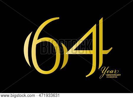 64 Years Anniversary Celebration Logotype Gold Color Vector, 64th Birthday Logo,64 Number, Anniversa
