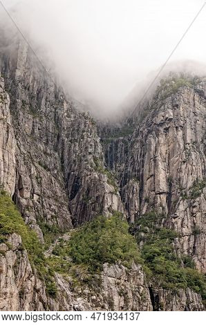 Norway Lysefjord Teast Of Stavanger, Beyond The Hogsfjord. Sheer Rock Walls Rise To Over 3000ft Abov