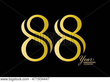 88 Years Anniversary Celebration Logotype Gold Color Vector, 88th Birthday Logo,88 Number, Anniversa