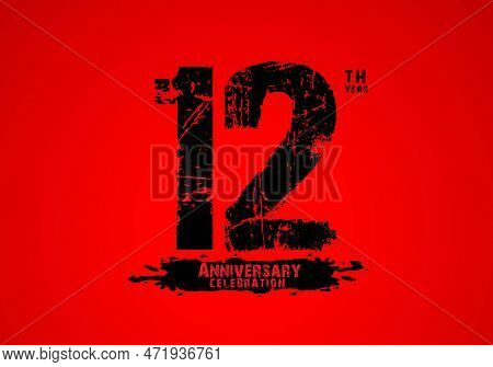 12 Years Anniversary Celebration Logotype On Red Background, 12th Birthday Logo, 12 Number, Annivers