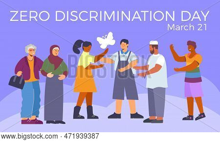 Zero Discrimination Day Card With Doodle Human Characters Of Different Color Religion And Race With 