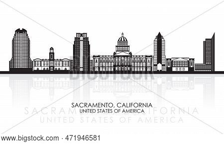 Silhouette Skyline Panorama Of Sacramento, California, United States - Vector Illustration