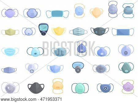 Face Shield Icons Set Cartoon . Clean Kit. Coronavirus Mask