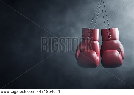 Red Boxing Gloves Hanging On The Wall 3d Illustration