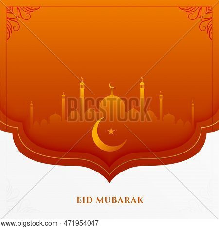 Flat Eid Mubarak Religious Background With Mosque And Moon