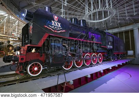 Saint Petersburg, Russia - January 12, 2022: Old Soviet Main Steam Locomotive Co17 (sergo Ordzhoniki