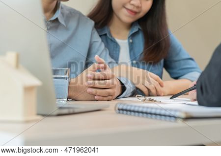 Happy Asian Couple Client, Tenant Buyer Home, Apartment, Sign Signature Contract Rental, Purchase. L