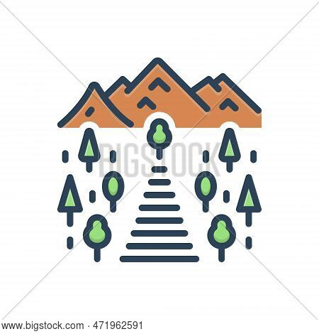 Color Illustration Icon For Trail Footpath Track Path Trackway Alleyway Pathway Way Mountain Route P