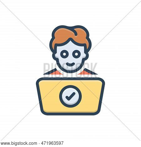 Color Illustration Icon For Determining Representative Explanatory Courage Laptop Work Employee