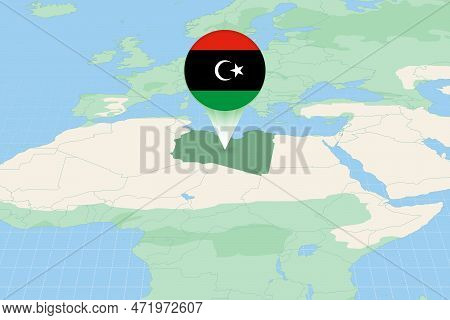 Map Illustration Of Libya With The Flag. Cartographic Illustration Of Libya And Neighboring Countrie