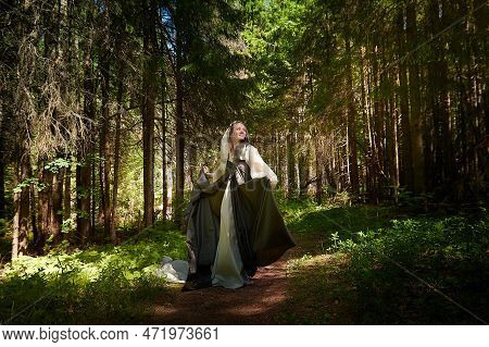 Beautiful Seductive Dryad. Pagan Spirit Of The Forest. Portrait Of Beautiful Dryad. Fairy Who Loves 