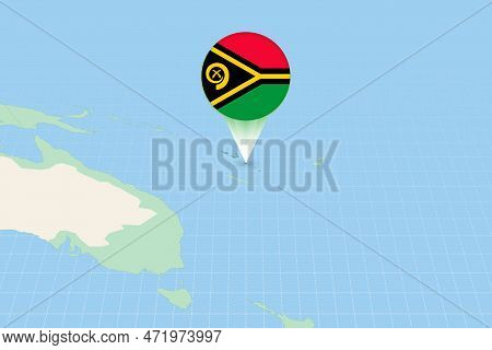 Map Illustration Of Vanuatu With The Flag. Cartographic Illustration Of Vanuatu And Neighboring Coun