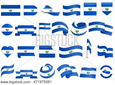 El Salvador Icons Set Cartoon . Country Flag. Freedom Culture