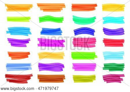 Color Marker Shapes, School Highlights. Coloured Ink Drawings, Colorful Pen Label, Banner Lines. Str