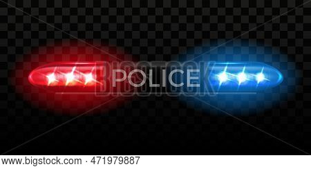 Blue And Red Police Flasher Light. Sirens For Ambulance Car. Rescue Lamp Technology. Policeman Or Co