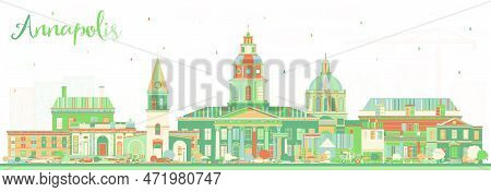 Annapolis Maryland City Skyline With Color Buildings. Vector Illustration. Business Travel And Touri