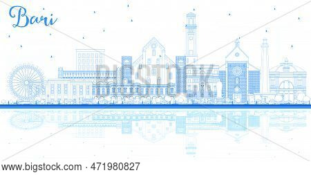 Outline Bari Italy City Skyline With Blue Buildings And Reflections. Vector Illustration. Business T