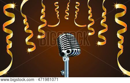 Birthday Radio Microphone And Ribbon, Vector Art Illustration.
