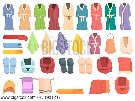 Spa Clothing Icons Set Cartoon . Bath Robe. Belt Soft