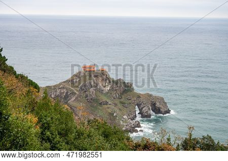 Atlantic Ocean Coastline Near Famous Landmark And Film Location In North Of Spain, Ocean Islet With