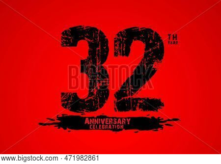 32 Years Anniversary Celebration Logotype On Red Background, 32th Birthday Logo, 32 Number, Annivers