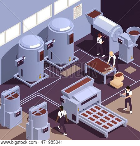 Chocolate Production Manufacturing Facility With Cocoa Beans Grinding Sifting Kneading Heating Cooli