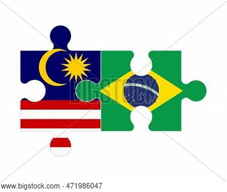 Connected Puzzle Of Flags Of Malaysia And Brazil, Vector