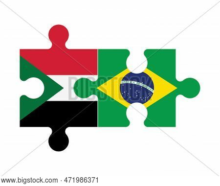 Connected Puzzle Of Flags Of Sudan And Brazil, Vector