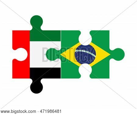 Connected Puzzle Of Flags Of United Arab Emirates And Brazil, Vector