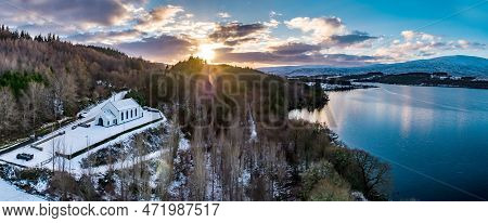 Aerial View Of St. Colmcilles Church, Glendowan, Lough Gartan, County Donegal - Ireland