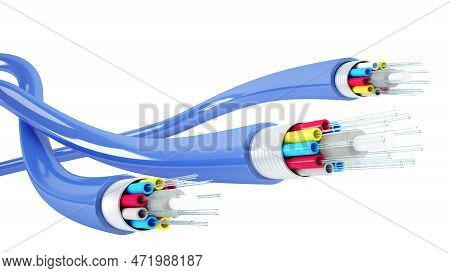Internet Fiber Cable Technology That Transmits Large Amounts Of Data At Very High Speed. 3d Render