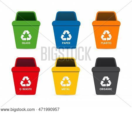 Colorful Ecological Recycle Bins Set With Recycle Symbol Vector Illustration