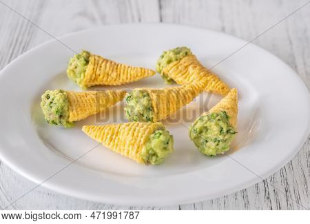 Tortilla Chips Cones With Guacamole