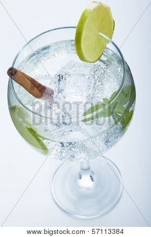 Lemon And Cinnamon Gin Tonic Isolated Over White