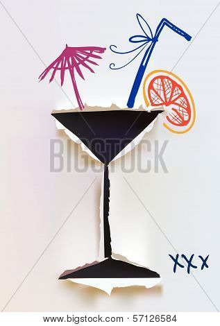 paper collection Cocktail Glass with lemonand straw
