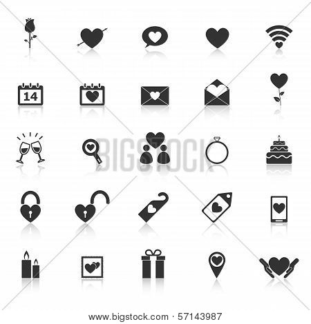 Valentine's Day Icons With Reflect On White Background