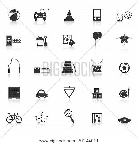 Toy Icons With Reflect On White Background