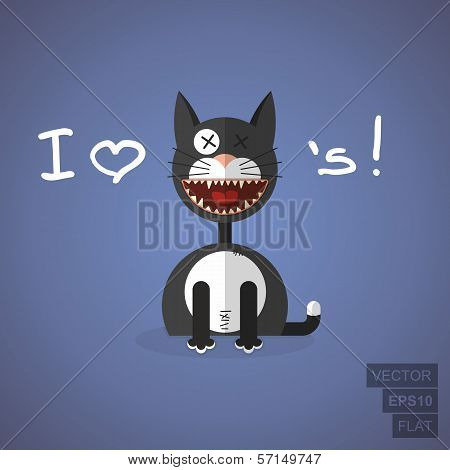 flat illustration with black cat