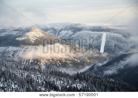 Sunset in a snowy country