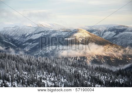 Sunset in a snowy country