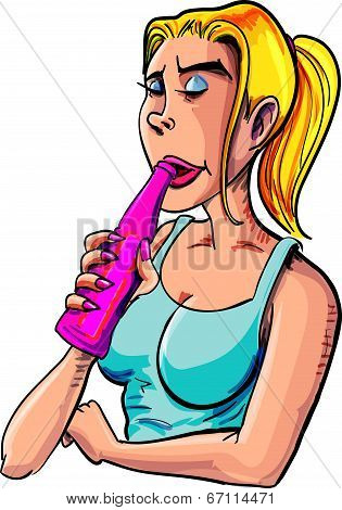 Cartoon teen drinking a alco pop. Isolated on white