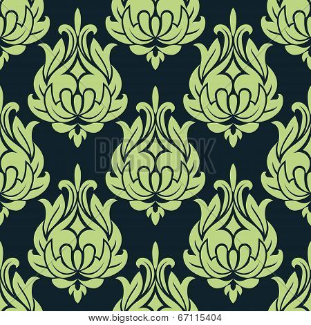 Blue and green vintage floral seamless pattern
