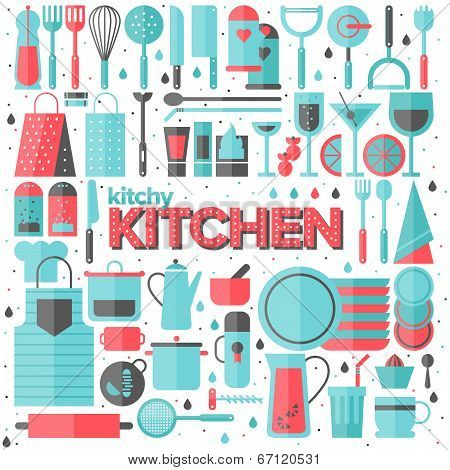 Kitchen And Cooking Utensils Flat Illustration