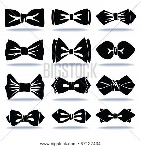 Several Black Silhouettes Of Bow Tie With Shadow