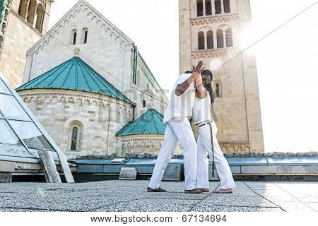 Young pair capoeira partnership spectacular sport