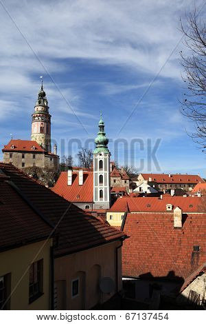 View Of St Jost Church And Cesky Krumlov Castle