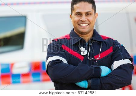 portrait of male paramedic with arms crossed