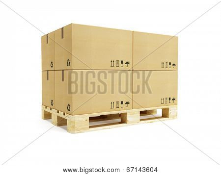 pallet with cardboard boxes, 3d rendering